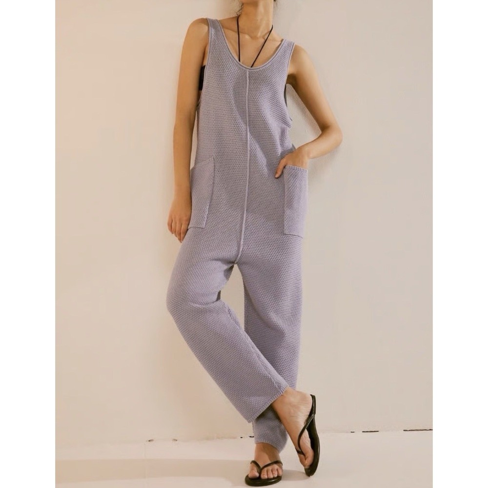 Free People FP Beach Hailee Sweater Knit Jumpsuit XS Textured Cotton Soft Purple